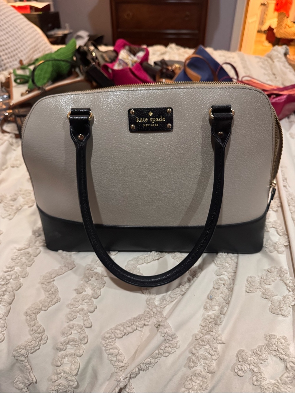kate spade Two-Tone Black and Cream Dome Satchel